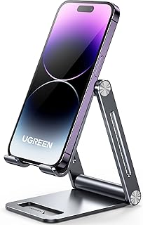 UGREEN cep telefonu standı, ayarlanabilir, alüminyum cep telefonu standı, masa için cep telefonu tutucu, cep telefonu tutucu, çalışma masası için, iPhone 14 13 Pro Max, Galaxy S23 Ultra S23+ S23, Huawei 17,9 inç'e kadar (gri)