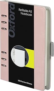 Oxford 6 halkalı profesyonel not defteri, 17,8 x 22,9 cm, doldurulabilir not defteri, fildişi renkli kağıt, 100 yaprak, pembe suni deri kılıf (90005)