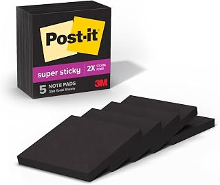 Post-it S per Yap kan Notlar, 3x3 in, 5 Ped, 2x Yap t rma G c, Siyah (654-5SSSC)