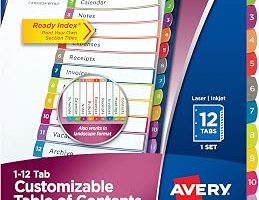 AVERY 3 Halkalı Klasör için 12 Bölmeli Bölücü, Özelleştirilebilir İçerik Tablosu, Çok Renkli Sekmeler, 1 Set, 24 Paket (11843) — %23 İndirim | Amazon TR Fırsatı