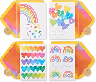 Papyrus LGBTQIA+Teşekkür Kartları, Gurur ve Her Durum için Zarflı, Gökkuşağı ve Kalpler (20 Sayı)