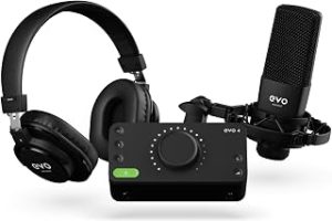 Audient EVO Start Recording Bundle (EVO 4 ses kartı, SR1 geniş diyaframlı kondenser mikrofon, SR2000 kapalı stüdyo kulaklıkları, mikrofon shock mountu ve XLR bağlantı kablosu), Siyah — %22 İndirim | Amazon TR Fırsatı