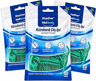 StopEver Well Tooth Kürdanlı Diş İpi 3'lü Paket | Nane Aromalı | 150 Adet (3 x 50) | Diş Arası Temizliği, Ağız Hijyeni ve Günlük Kullanım için İdeal