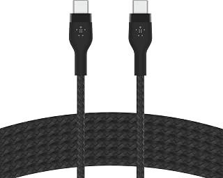 Belkin BoostCharge Pro Flex Örgülü USB C Tipi - C Kablosu (3M/10FT), USB-IF Sertifikalı Güç Dağıtımı PD Hızlı Şarj Kablosu - Siyah