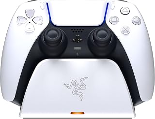 Razer Hızlı Şarj İstasyonu - PS5 Kablosuz Kumanda için Hızlı Şarj İstasyonu (Hızlı Şarj, Kavisli Kabuk Tasarımı Tek Elle Çalıştırma, USB Şarjı) Beyaz
