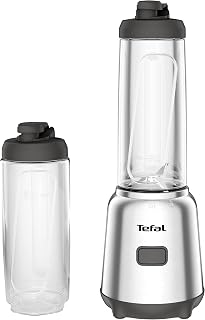 Tefal Mix & Move 2 Mini Blender, 300 W, Smoothie ve Shake Blenderı, 2 x 0,6 L Taşınabilir Şişe kompakt tasarım, kolay temizlenir, çıkarılabilir bıçaklar, tek düğmeyle kullanım, gümüş/gri