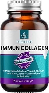 Naturagen Immun Collagen 30 Tablet Bağışıklık Güçlendirici Hidrolize Kolajen Peptitleri Tip 1 3 + B. Glukan + Vitamin A B6 B12 C D E + Glutatyon + Çinko Takviyesi (30 Tablet, Sambucus(Karamürver)) — %21 İndirim | Amazon TR Fırsatı