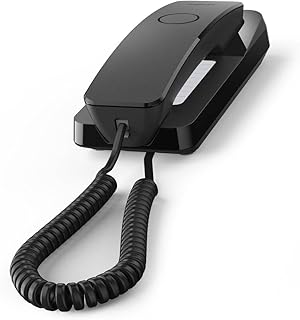 Gigaset Desk 200 – Kablolu yer tasarrufu sağlayan elastik kablolu telefon – 10 kısa seçim girişi – seçim tekrarlama – MFV veya darbe seçimi ayarlanabilir, siyah [Alman versiyonu]