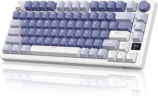 RK ROYAL KLUDGE M75 oyun klavyesi kablosuz %75 TKL mekanik klavye RGB 2,4 GHz kablosuz/Bluetooth/USB-C QWERTZ OLED akıllı ekran ve düğmeli Hot Swappable kahverengi şalter, lavanta moru
