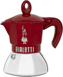 Bialetti - Moka Exclusive İndüksiyon: 2 Cups Ocak Üstü Espresso Pişirici - 100ml - Kırmızı Renk - Alt Hazne: Dış Paslanmaz Çelik İç Alüminyum - İndüksiyon Ocak Türleri İçin Uygundur
