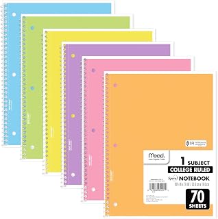 Mead Spiral Defterler, 6'lı Paket, 1-Konu, Kolej Çizgili Kağıt, 8 