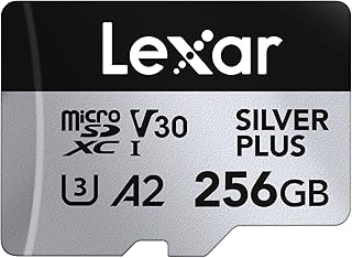 Lexar Silver Plus Micro SD Kart 256 GB, 205 MB/s'ye kadar Okuma Hızı, 150 MB/s Yazma Hızı, SD Adaptörlü Hafıza Kartı Micro SD, UHS-I, A2, U3, V30, Sınıf 10, 4K UHD microSDXC