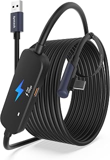 Syntech 5 m şarj bağlantılı kablo, Meta Quest 3/Oculus Quest 2 aksesuarları ile uyumlu, ayrı şarj bağlantılı VR Link kablosu, PC/SteamVR için Tip C’ye USB 3.0, siyah — %25 İndirim | Amazon TR Fırsatı