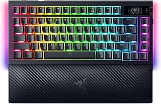 Razer BlackWidow V4 Pro%75 - Kablosuz çalışırken değiştirilebilir oyun klavyesi - OLED ekran (komut kadranı, 4K Hz ve Bluetooth bağlantısı, manyetik avuç içi desteği) ABD düzeni | Siyah