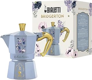 Bialetti - Moka Express Bridgerton: 3 Cups Ocak Üstü Espresso Pişirici - 130ml - Mavi Renk - Alüminyum Gövde - Patentli Güvenlik Valfi - Tüm Ocak Türleri İçin Uygundur (İndüksiyon Hariç)
