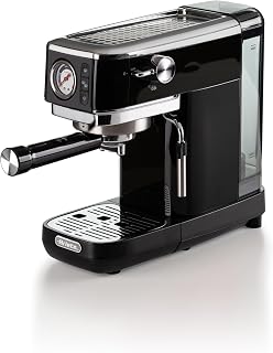 Ariete Espresso Slim Metal 1381, manometreli kahve makinesi, kahve tozu ve ESE kapsülleri ile uyumlu, 15 bar Max, filtre 1 veya 2 fincan, Cappuccino başlığı, 1300 W, Siyah