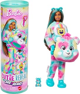 Barbie Cutie Reveal Sevimli Ayıcıklar bebek ve aksesuarları, Mutlu Ayıcık, renk değişimi ve mini ayıcık dahil 10 sürpriz içeren 2. seri, JFV62