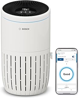 Bosch Air 4000i akıllı hava temizleyici – 62,5 m² kapsama alanı – Zararlı maddelerin%99'undan fazlasını etkili bir şekilde filtreler - Oto/Uyku modu (< 25 dB(A)) - CADR: 300 m³/sa - Ekran ve uygulama