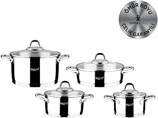 Leggno Unique 8 Parça Süzgeçli Çelik Tencere Seti 24Cm Süzgeçli Derin Tencere 20-16Cm Derin Tencere 24Cm Sığ Tencere