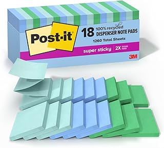 Post-it Süper Yapışkan%100 Geri Dönüştürülmüş Açılır Notlar, Oasis Koleksiyonu, 3 inç x 3 inç, 70 Yaprak, 18 Ped, Okul Malzemeleri ve Ofis Ürünleri