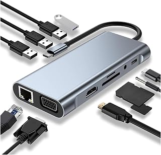 11’i 1 Arada Type-C Hub Adaptörü – 1 Adet 1080P VGA, 1 Adet HDMI 4K, SD TF Reader Girişli, Ultra Hızlı Veri Aktarımı, Çok Portlu Çoklayıcı ve Çevirici Type-C HDMI Hub Network Adaptör — %21 İndirim | Amazon TR Fırsatı