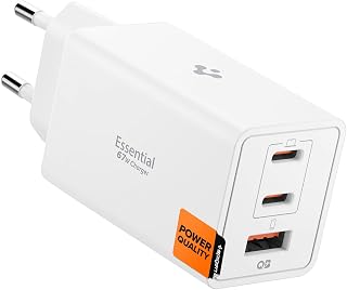 Spigen 67W USB-C + USB-A 3 Port Hızlı Şarj Aleti PPS 3.0 Super Hızlı Şarj GaN Pro Isı Düşürücü Güç Adaptörü Akım Koruma iPhone & Android & iPad & MacBook Type-C White - ACH08710