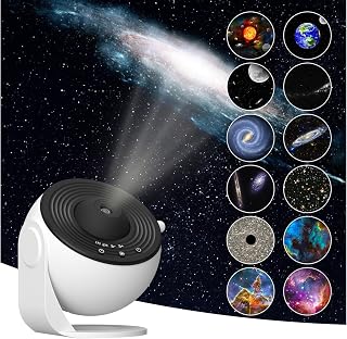Planetaryum Galaksi Projektörü Gece Lambası - 12 Adet Full HD Uzay Projeksiyon Diski, Ayarlanabilir Odak Uzunluğu, Zamanlayıcılı, Çocuklar İçin Planetaryum Gökyüzü Projektör Gece Lambası
