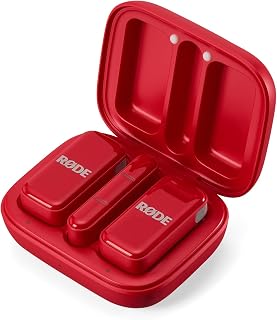 RØDE Wireless Micro - Akıllı Telefon ve Bilgisayar Uyumlu Kompakt Kablosuz Mikrofon seti, Şarj Kutulu, İki verici, Bir alıcı, USB-C, Kırmızı