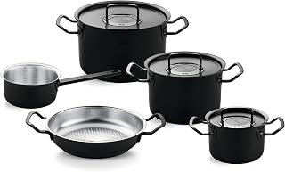 Fissler Orijinal Profi Collection Shadow Line 5 Parça Paslanmaz Çelik Tencere Seti, Sınırlı Yıldönümü Sürümü, 3 Tencere, Servis Tavası, Tencere, Siyah