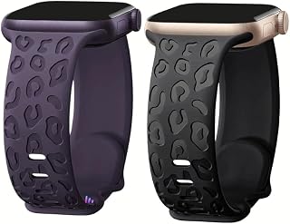 Apple ile Uyumlu Watch 11 10 42-46mm / 9 8 7 6 5 4 3 2 1 SE Ultra Uyumlu 49-45-44-42-38-40-41mm Leopar Desenli 2'li Silikon Kordon Seti