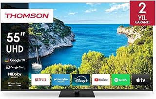 Thomson 55 İnç (139 cm) 4K Ultra HD Google TV, HDR10, Dolby Audio, Google Assistant, Chromecast Built-in, Döner Stand, Wi-Fi, Uydu Alıcılı Akıllı LED TV