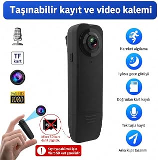 A18 Mini Yaka Kamerası 1080P Full HD Sesli Video Kaydedici Gece Görüşlü Hareket Algılamalı Taşınabilir Vücut Kamerası