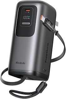 Mcdodo MC-8501 FreeGo 45W 3'ü 1 Arada 10000mAh Dahili Geri Çekilebilir Type-C Kablo, AC Prize Takılabilir Şarj Adaptörlü Powerbank Siyah(Universial Priz Uçları)
