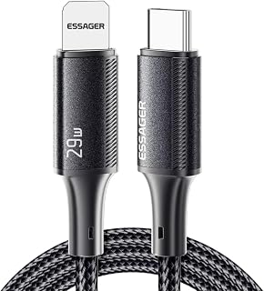 ESSAGER 29W USB-C to Lightning Hızlı Şarj ve Data Kablosu 3 Metre iPhone Uyumlu 480Mbps Örgülü