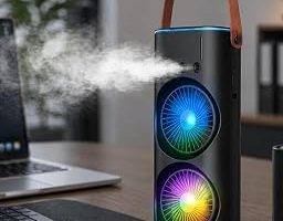 Çift Başlıklı Taşınabilir Fan RGB Işıklı Sprey Nemlendiricili Masaüstü Serinletici Fan — %41 İndirim | Amazon TR Fırsatı