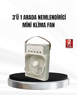 3’ü 1 Arada Mini Klima Fan USB Şarjlı 7 Renk Gece Lambalı ve Nemlendirici
