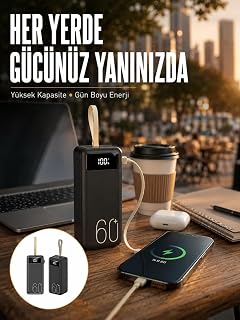 Powerbank 60.000 Mah Taşınabilir Şarj Hızlı El Fenerli Dijital Göstergeli Yeni Nesil