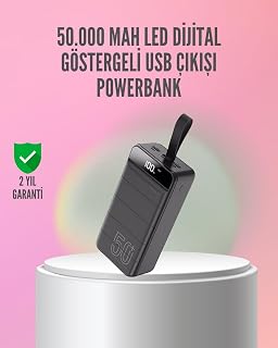 50.000 mAh Ultra Güçlü Powerbank 4 USB Çıkışlı LED Dijital Göstergeli Hızlı Şarj Destekli Taşınabilir Şarj Cihazı