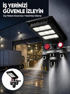 Solar Panelli 3 Lens Dış Mekan Güvenlik Kamerası Hareket Algılamalı LED Aydınlatmalı