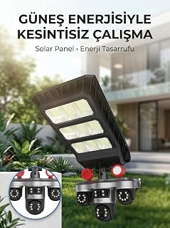 Solar Panelli Akıllı Güvenlik Kamerası LED Projektörlü