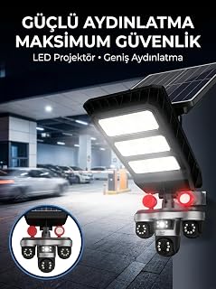 Güneş Enerjili Kablosuz Dış Mekan Güvenlik Kamerası Gece Görüşlü LED Projektörlü
