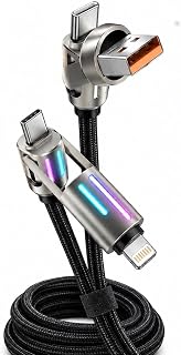 AEE® 4'ü 1 Arada RGB Çoklu Şarj Kablosu 1,2 m, 240W Type-C, 65W USB-A Type-C, 30W Type-C Lightning, 12W USB-A Lightning, Hızlı Şarj Kablosu