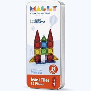Magly Mini Tiles - Seyahat Boy Manyetik Yapı Blokları - Çocuklar İçin Metal Kutulu 32 Parça Mini Manyetik Oyun Seti