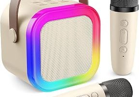Robeve Blic 2 Mikrofonlu Çocuk Karaoke Hoparlör ve Bluetooth Hoparlör – LED Işıklı Mini Karaoke Seti, 6 Farklı Ses Efekti, Uzun Pil Ömrü, Taşınabilir Çocuk Mikrofonu ve Müzik Eğlence Seti (Bej) — %20 İndirim | Amazon TR Fırsatı