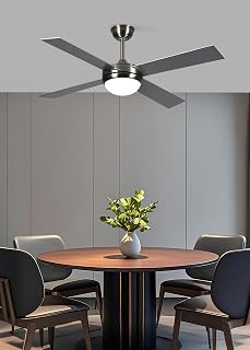 APLIQA Ellis 4'lü Tavan Vantilatörü, LED Avize, 127 cm, Kumandalı, Mobil Uygulamalı, 3 Renk Aydınlatma, Sessiz DC Motor, Gri