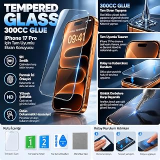 Temperli Cam Ekran Koruyucu iPhone 17/18 Pro ile Uyumlu 300CC Glue