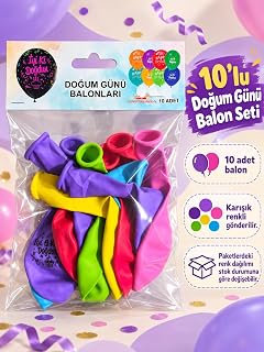 10’lu Doğum Günü Baskılı Balon Seti – İyi ki Doğdun/Happy Birthday Karışık Renkli Parti Balonları