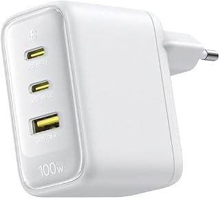 Baseus Enerfill GaN 100W 3 Portlu (2x Type-C + 1x USB-A) Hızlı Şarj Adaptörü, PD ve QC Destekli, MacBook, iPad, iPhone ve Notebook Uyumlu, Beyaz