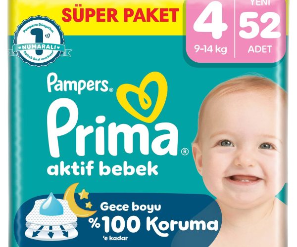 🚨 Prima Bebek Bezi Aktif Bebek Süper Paket 4 Beden 52 Adet — %50 İndirim