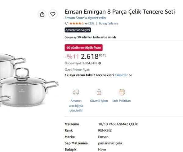Emsan Emirgan 8 Parça Çelik Tencere Seti